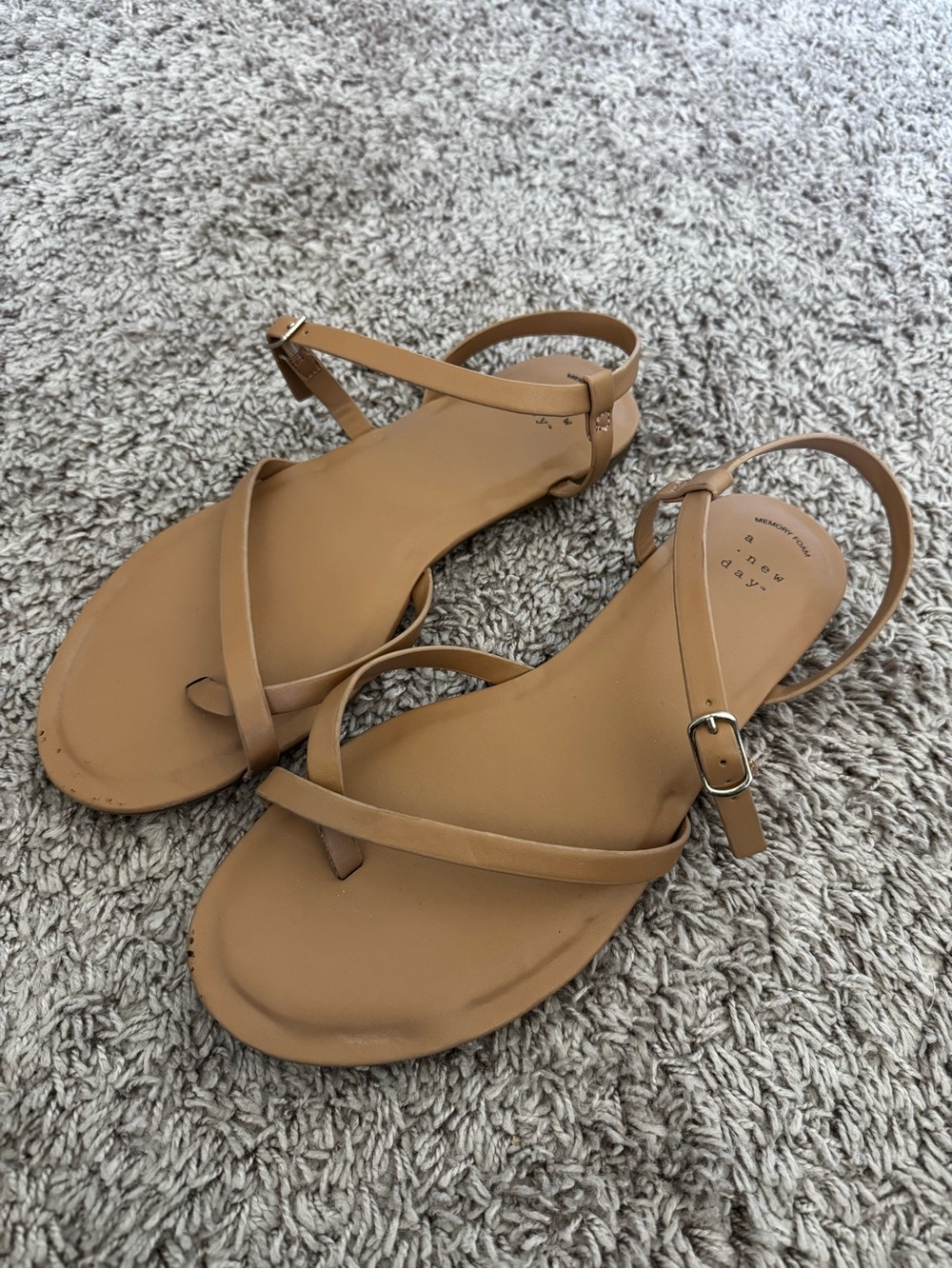 A New Day Alexandra Ankle Strap Flat Sandals - Nude Tan Size 8